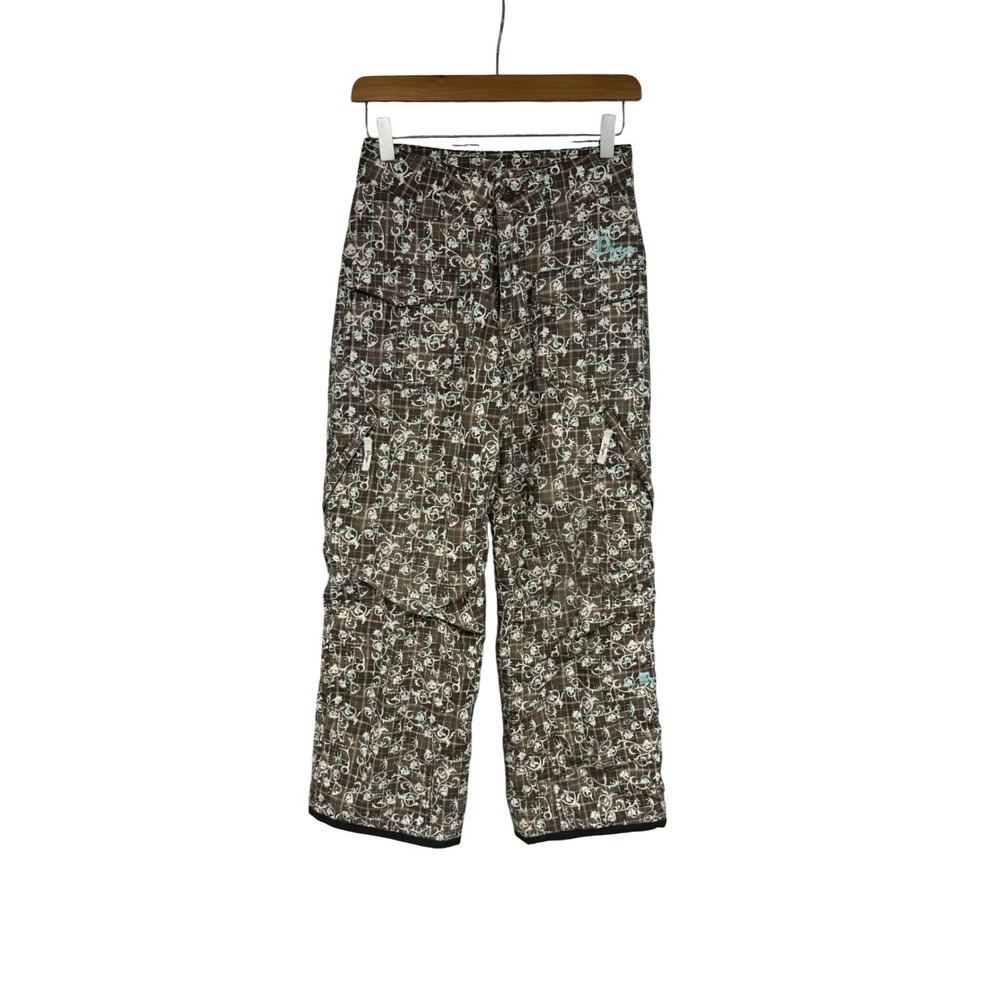 Orage Kids Snow Pants Size 12 Brown Teal Y2K Floral Plaid Insulated Winter Ski